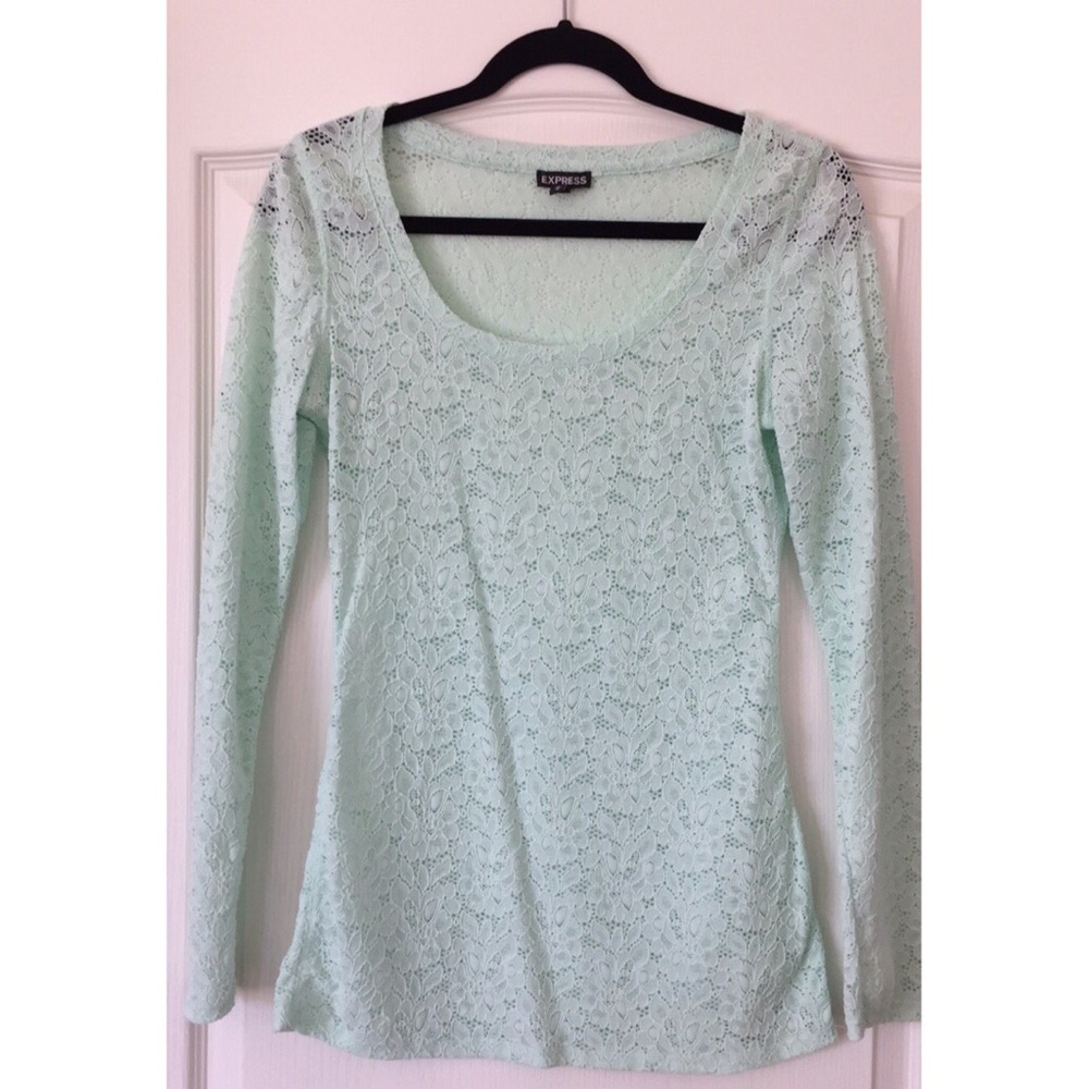 Express Women's Mint Lace Long-Sleeve Top